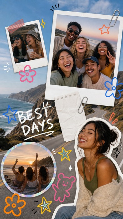 A scrapbook-style photo dump collage